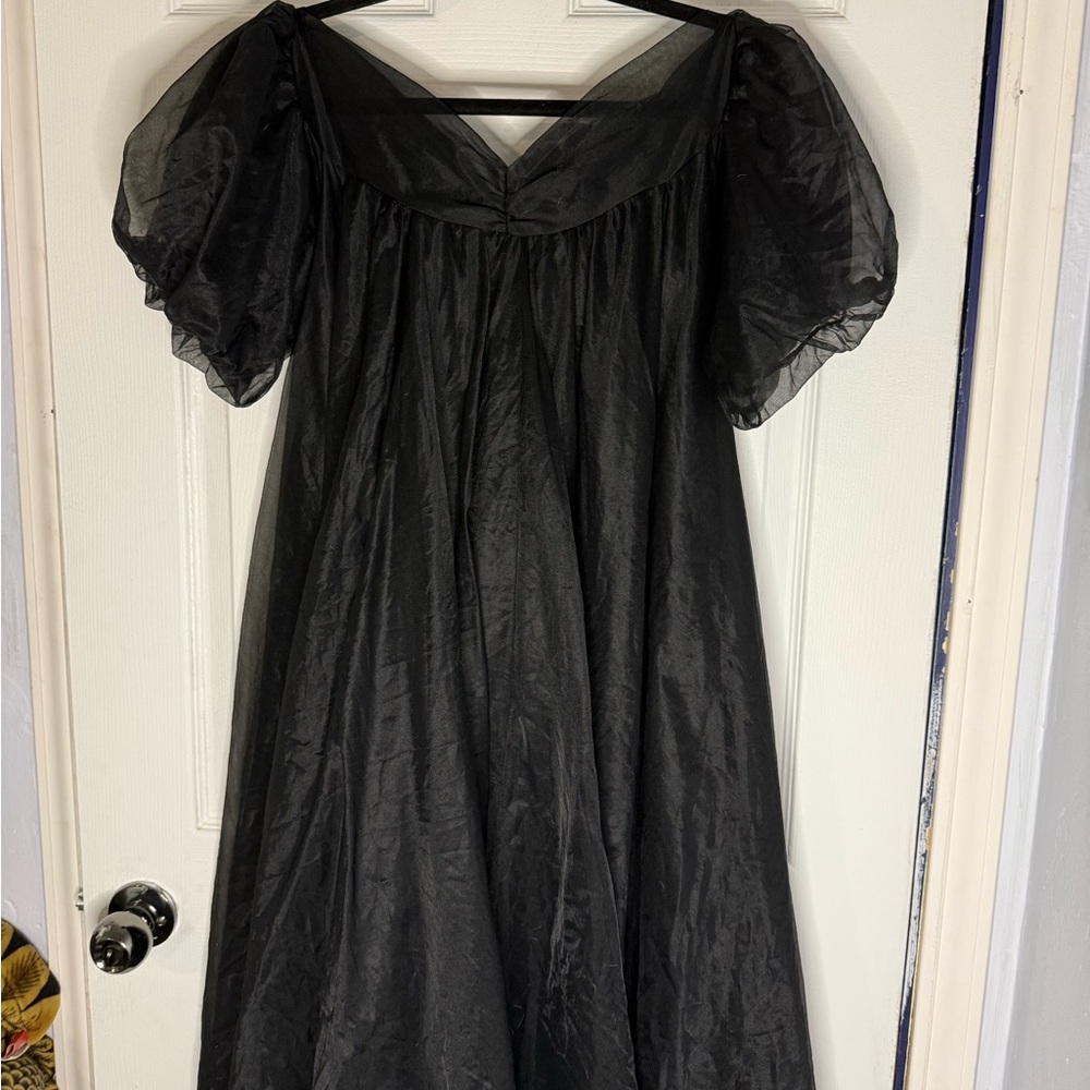 Vintage RoVel Of  California Sexy Sheer lace Black Baby Doll Gown Lingerie